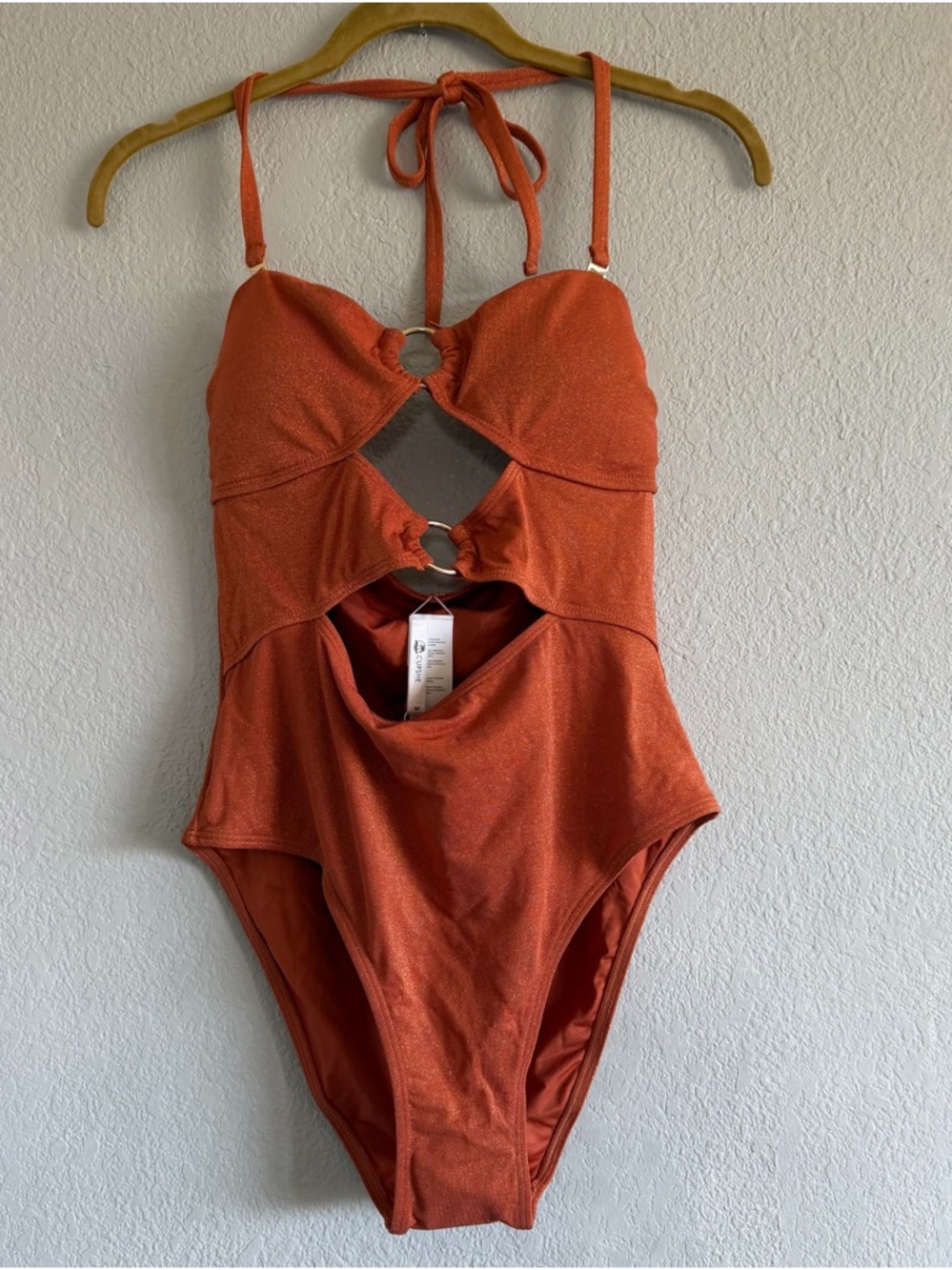 NWT Cupshe Metallic Burnt Orange O-Ring Cutout One Piece Swimsuit Monokini Med M